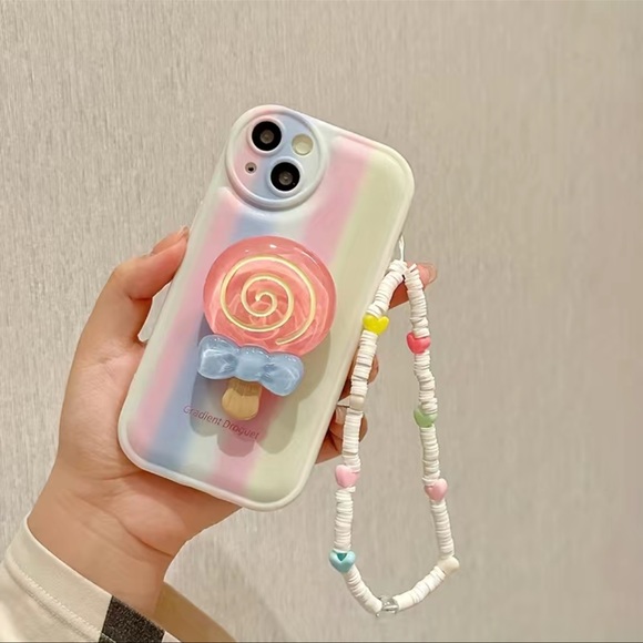 Candy striped phone case with popsocket and chain iPhone 14 Pro Max - Picture 3 of 3